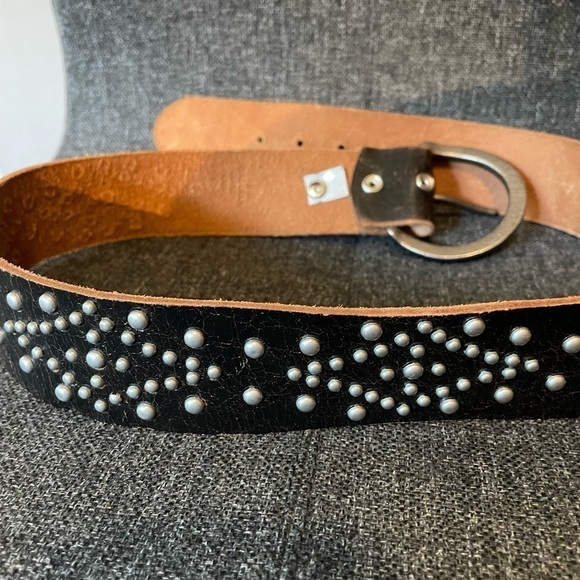 Studded Leather Belt with Hammered Metal Buckle Small-Medium - Picture 2 of 6